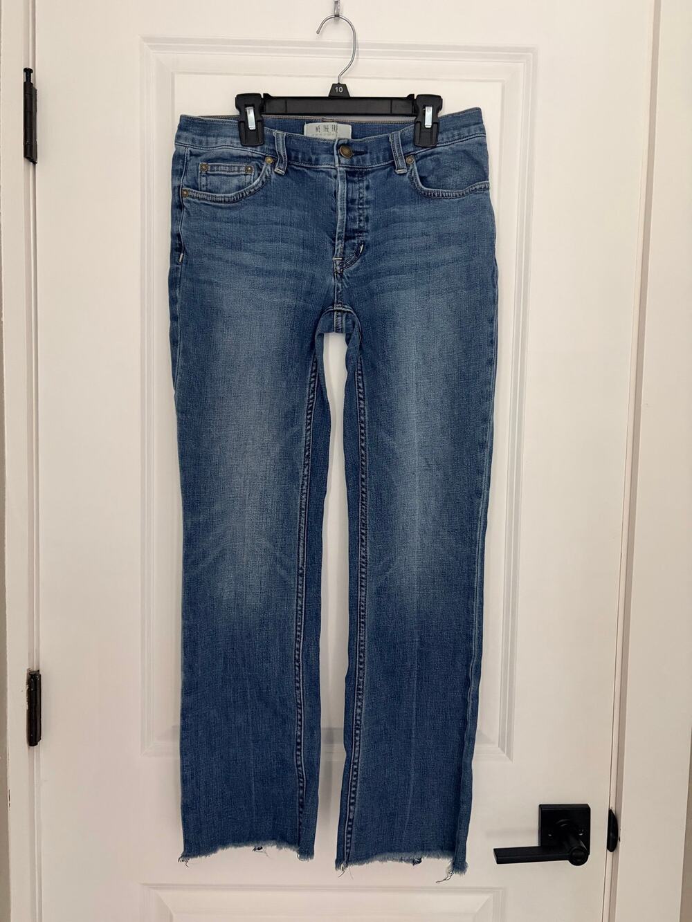 We The Free Free People Austin Straight Leg Jeans Button Fly Raw Hem Size 28